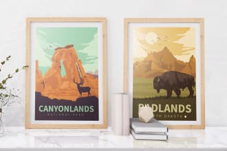 draw a national park poster landscape illustration
