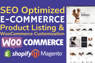 do woocommerce product upload, shopify and magento SEO product listing