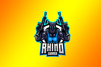 make artistic financial rhino gunner mascot logo with satisfaction guaranteed