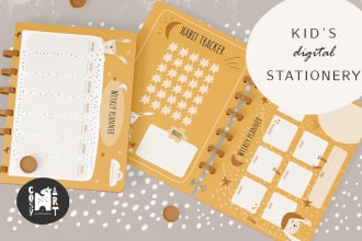 design planner, timetable, notes page, to do list and other kids stationery