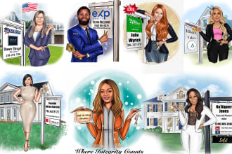draw real estate agent branding, realtor cartoon logo portrait