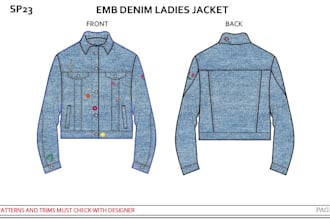 create denim jacket techpack for fashion design