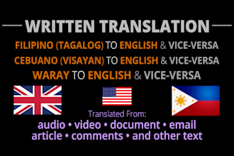 translate filipino tagalog cebuano visayan waray to english
