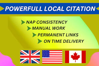 complete 80 USA, UK, and ca local citations and local listings