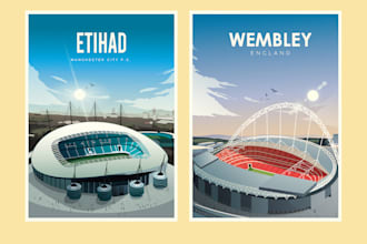 design illustrated posters of football stadiums and sports venues