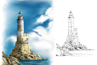 make a sketch with scribbles and watercolor