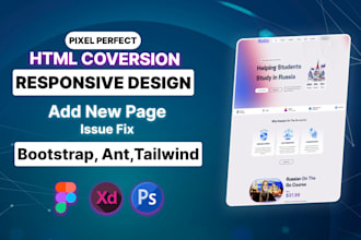 do HTML and CSS conversion figma to HTML PSD to website and responsive web