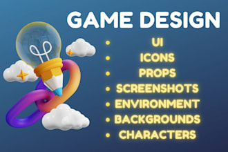 create stunning game UI, assets, icons, props, artwork, buttons, menu, 2d