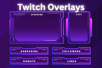 design custom animated twitch overlay stream package, logo, screen panels,