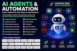 build custom ai agents, n8n ai automation workflows, make, zapier and API integr