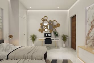 realistic 3d interior design for bedroom, living,  office
