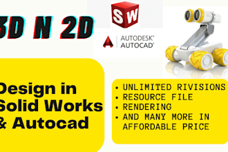 design 3d models and 2d drawings in solidworks, autocad