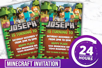 design a minecraft surprise birthday party invitation