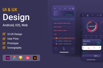 design mobile app, website, landing page, user flow, prototype with assets