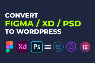 convert figma, psd, xd to editable 1to1 wordpress website with elementor or divi