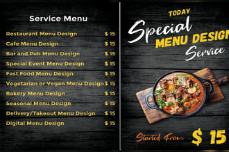design modern and professional restaurant menu digital menu design