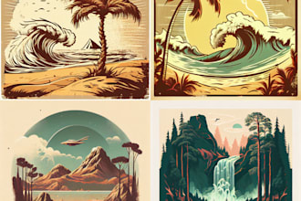 create vintage retro landscape environment art