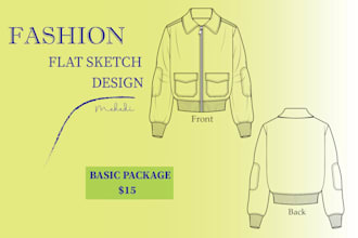 create professional fashion tech pack and technical drawing