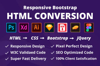convert PSD to HTML,xd to HTML, sketch to HTML, figma to HTML