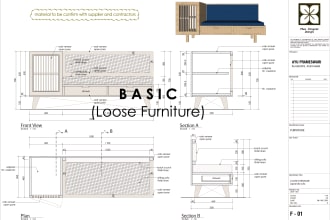 draft blue print furniture in 2d autocad