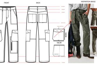 create professional fashion technical sketch and tech packs