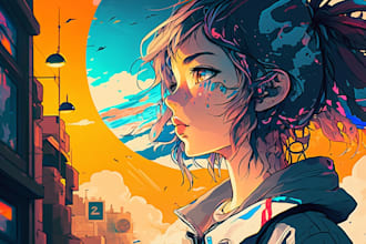 Big Deals!  create a vibrant anime cityscape art