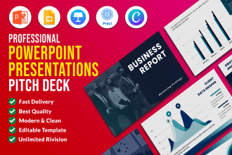 do powerpoint presentation, google slides, prezi, canva, pitch deck design