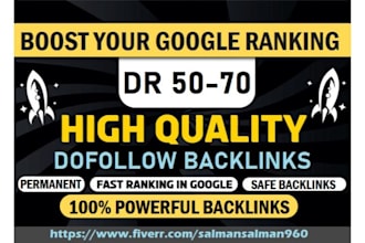 provide 40 DR 50 to 70 plus dofollow permanent backlinks