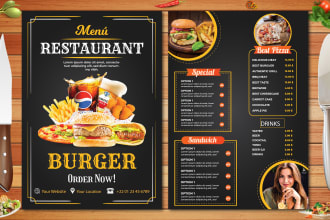 design attractive restaurant menu, digital menu, or food flyer