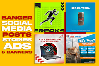 design banger social media posts, stories, ads, and banners