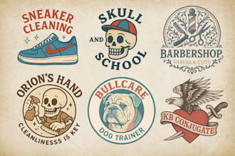 do vintage logo with hand drawn illustration
