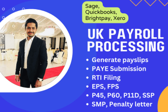 provide UK payroll processing, paye registration, rti filing, p45, p60, smp