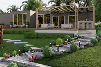 design 3d model renders of your house garden, backyard