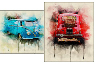 draw car, and vehicle digital watercolor painting from photo