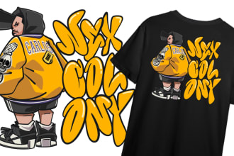 design hip hop, rap, rnb cartoon illustration for your merch