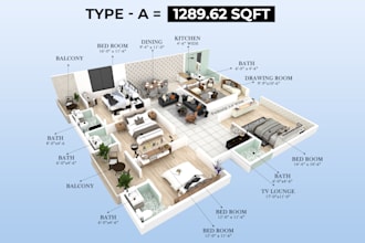 3d floor plan with high quality
