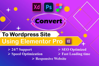 convert figma, xd, PSD to wordpress site using elementor pro