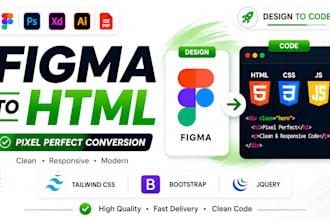 convert figma to HTML, PSD to HTML, image, pdf to html bootstrap, tailwind css
