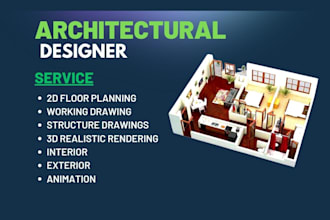 do 2d house plan, 3d interior design rendering and architecture floor plan