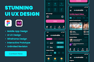 do figma design for mobile app UI UX with wireframe and prototype