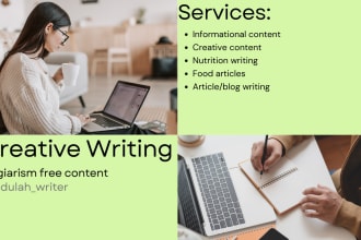 write on nutrition, short stories, and scripts, and provide case study analysis