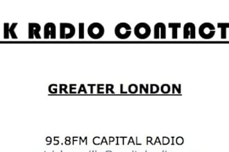 send over fifty uk radio contacts, mostly bbc, to help promote your music