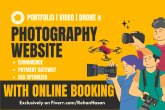 build photography, video, portfolio, drone website with online booking system