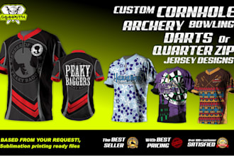 custom cornhole archery darts bowling quarter zip jersey designs