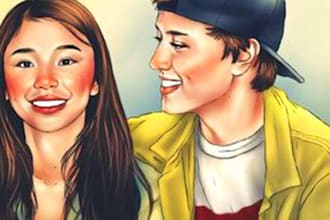 draw cute portrait, couple or family cartoon portrait