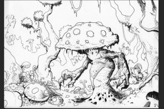 illustrate fantasy and horror images in black and white