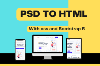 transform your psd to html responsive with CSS and bootstrap5, psd to wordpress