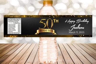 design water bottle label for kids birthday party or events