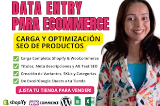 do ecommerce data entry and shopify seo product upload