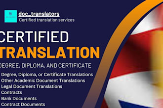 provide professionally certified translation of degree, diploma, and certificate